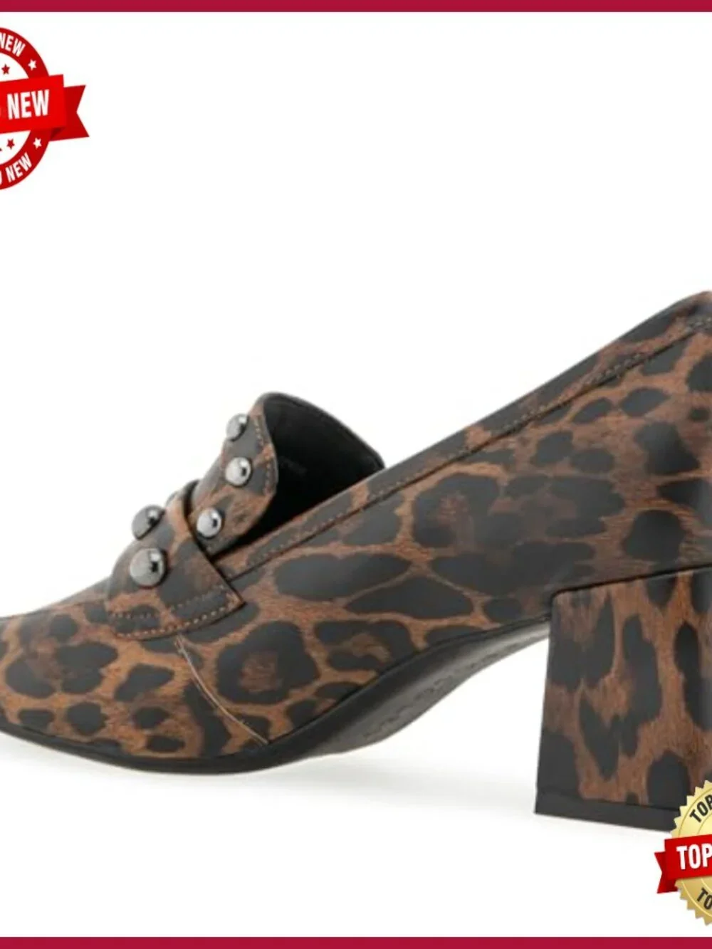 Women's Heeled Loafer Slip-On with Block Heel Studded Accents Ortholite Insole